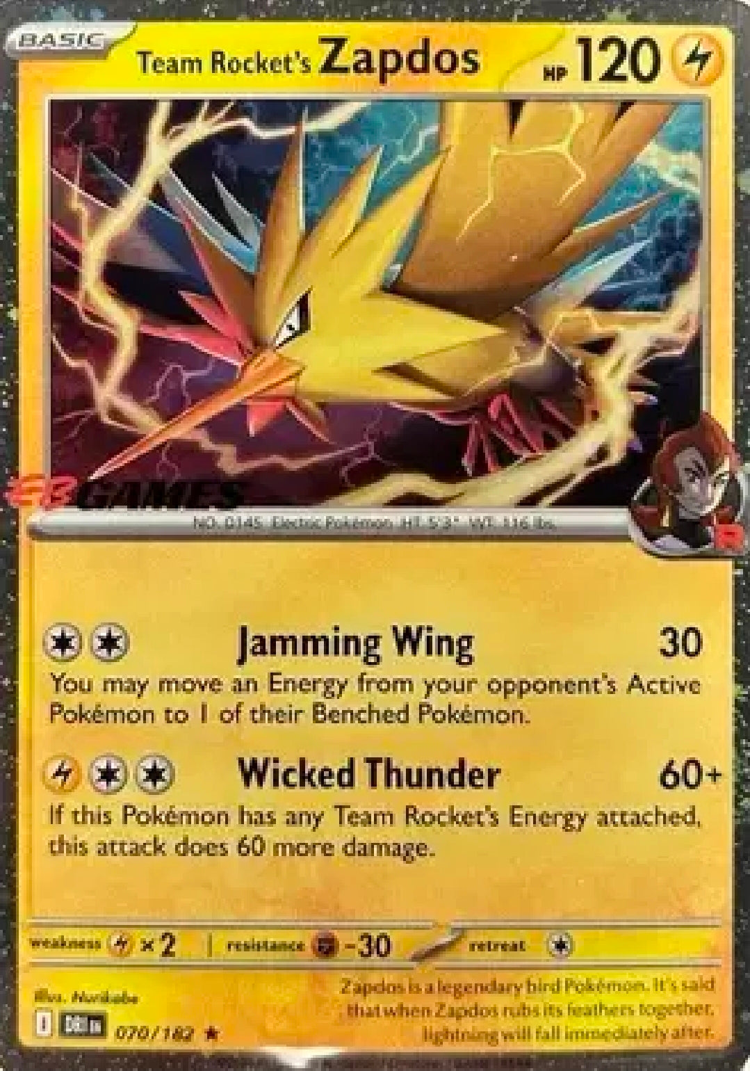 Team Rocket's Zapdos Sealed Stamped EB Games 070/182